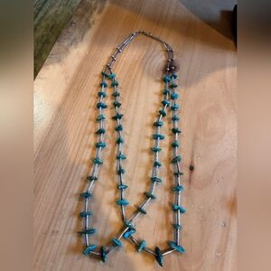 Double Strand Silver & Tourquoise Heishi Neclace.